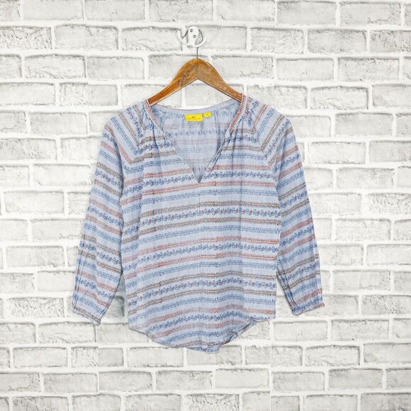 Roberta Roller Rabbit Women's V-neck Blouse Blue floral Stripe XS - Picture 5 of 5